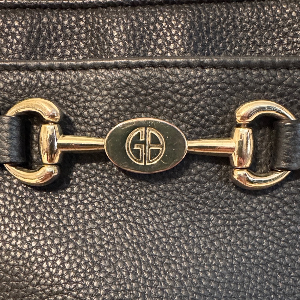 Gianni Bernini Chic Black Crossbody Bag with Gold Accents Plaid inside. - Picture 2 of 7